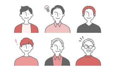 様々な年代の男性の上半身アイコンセット