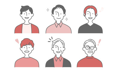 ポジティブな顔の男性の上半身アイコンセット