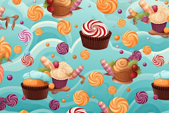 Candy Wallpaper Seamless Textile Design: Vibrant and Sweet Digital Image for Walls and Textiles