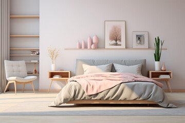 Fototapeta na wymiar A luxurious and spacious bedroom model for game asset