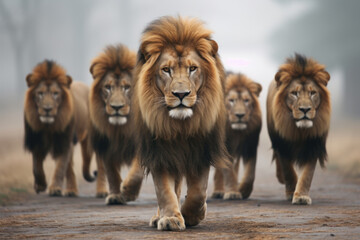 Group lions in nature, AI Generative - obrazy, fototapety, plakaty