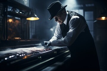 A person playing with skulls and performing black magic