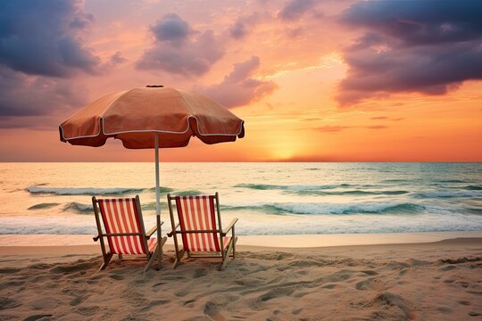 Beach Landscapes: Chairs and Umbrella on the Beach - Picture Perfect Moments