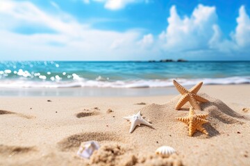 Fototapeta na wymiar Closeup Sea Sand Beach: Beach Summer Vacation Image that Captures the Essence of a Perfect Getaway