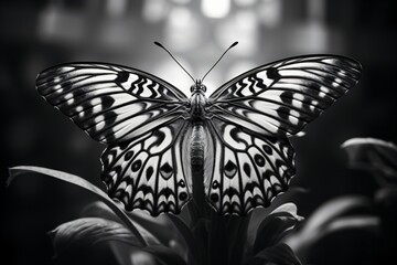 Black and white photograph of a butterfly