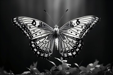 Black and white photograph of a butterfly