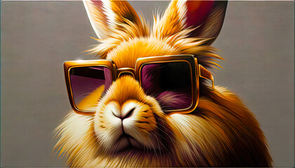 Stilvolle Kaninchen erobern die Welt: Vom flauschigen Weiß bis zum eleganten Schwarz, diese Hasen wissen, wie man mit Sonnenbrillen glänzt - obrazy, fototapety, plakaty