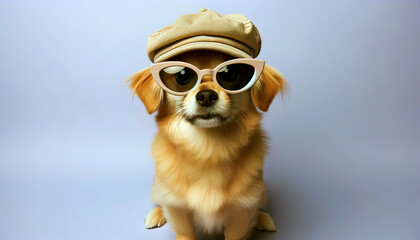 Stilvolle Hundeporträts: Modebewusste Vierbeiner mit Sonnenbrillen und Kappen - Eine visuelle Reise durch die modische Welt unserer besten Freunde - obrazy, fototapety, plakaty