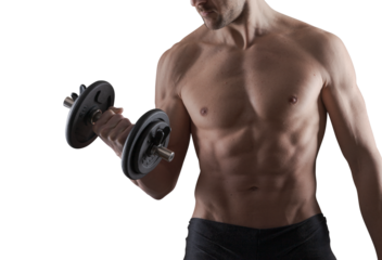 Handsome fit man holding a barbell and working out