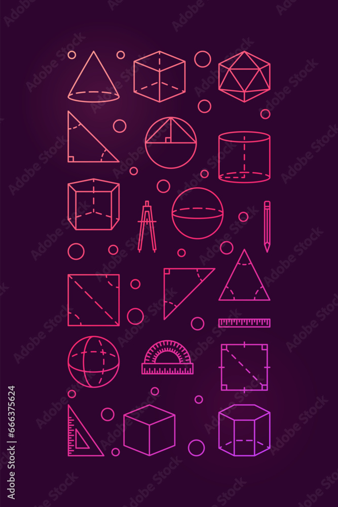 Poster geometry and trigonometry concept vertical colorful banner - mathematics vector illustration with ge