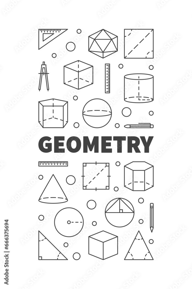 Poster geometry concept vector thin line vertical minimal banner with geometric shapes signs