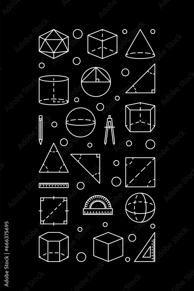Aufkleber geometry and trigonometry vector math concept vertical thin line banner with geometric shapes