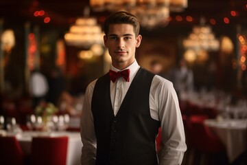 Portrait photograph of a male waiter in the restaurant