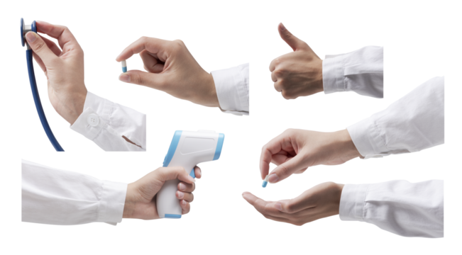 Collection of female doctor hands