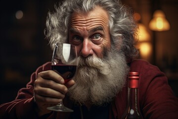 Portrait photograph of a winetaster man tasting red wine