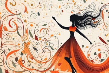 Creative and colorful doodle art of a woman dancing
