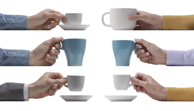Set of hands holding cups isolated - Powered by Adobe