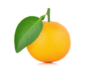 Fresh orange fruit with leaf isolated on white background