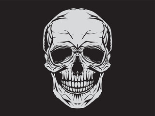 Vintage illustration of skull. On black background