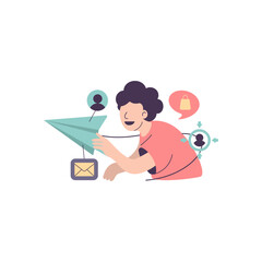 Man Paper Plane Illustration for Digital Marketing