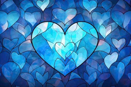 Hearts Wallpaper Blue: Vintage Abstract Mosaic Structure, Illustration with a Vintage Twist