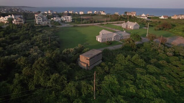 Aerial view of the town of Narragansett and surrounding nature in Washington County, Rhode Island