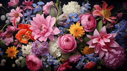 Obraz na płótnie Canvas A bouquet of spring flowers, each bloom captured in stunning detail.