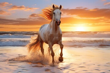 Obraz na płótnie Canvas Horse on Beach: Captivating Beach Scenes Featuring Majestic Equine Beauty
