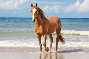 Obraz na płótnie Canvas Horse on Beach: Closeup of Sea Sand Beach - Stunning Digital Image