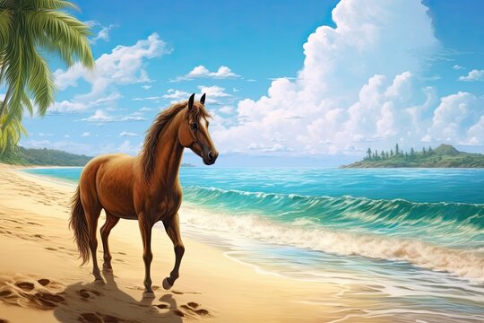 Horse on Beach: Captivating Empty Tropical Beach and Seascape Image