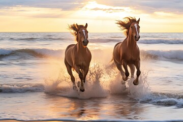 Horses Running on Beach: A Magnificent Spectacle of Power and Freedom on the Beach Sea