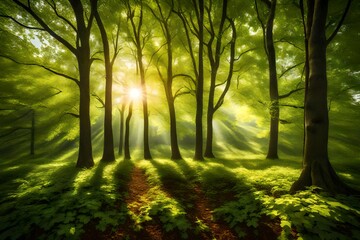 sun rays in the forest generated by AI technology