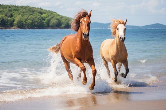 Horses Running on Beach: Enjoy a Beach Summer Vacation with Picturesque Equine Galloping