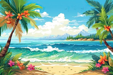 Fototapeta na wymiar Inspire Tropical Beach Seascape Horizon: Stunning Tropical Holiday Beach Banner