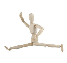 a wooden mannequin posing