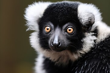 Naklejka premium Black Lemur: Furry Primate Texture Captured in Stunning Digital Image
