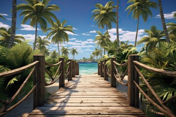 Fototapeta na wymiar Palm Trees on Beach: Stunning Beach Bridges Enhance Tropical Vibes