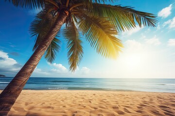 Fototapeta premium Palm Trees on Beach: Stunning Summer Holiday Background and Beachscape