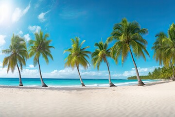 Palm Trees on Beach: Wide Panorama Beach Background Concept - Captivating Tropical Scenery