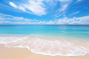 Panorama of Beautiful White Sand Beach and Turquoise Water: Empty Tropical Beach and Seascape Image