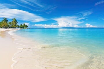 Fototapeta na wymiar Panorama of Beautiful Tropical Holiday - White Sand Beach and Turquoise Water
