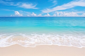 Fototapeta na wymiar Panorama of a Beautiful White Sand Beach and Turquoise Water: Inspire Tropical Beach Seascape Horizon