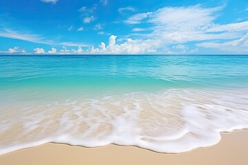 Panorama of a Beautiful White Sand Beach and Turquoise Water: Empty Tropical Beach and Seascape