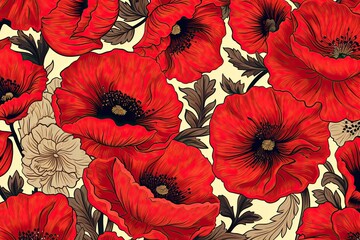 Poppy Red Color Bold Bloom Pattern: Vibrant Floral Design for Eye-Catching Visuals