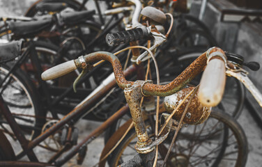 Old and dirty with rusty classic bicycle