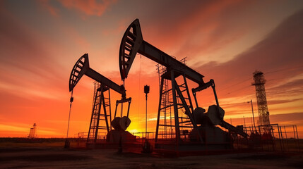 Oil drill rig and pump jack background.