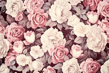Fototapeta premium Roses Wallpaper: High-Quality Fabric Texture Surface for Stunning Interior Wall Design