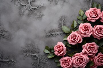 Roses Wallpaper: Concrete Wall Texture on Solid Color Background - Vibrant and High-Quality Floral Wall Decor