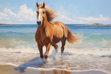 Obraz na płótnie Canvas Summer Beach Horse: Majestic Equine Enjoying a Day at the Beach