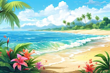 Fototapeta na wymiar Sunny Day Beach: Tropical Holiday Beach Banner - A Stunning Visual of Paradise